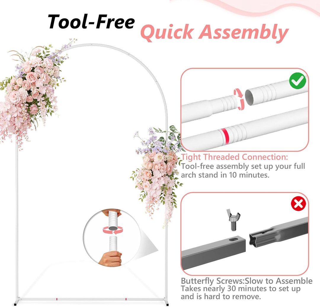 EMART 7.2/6.6/6Ft White Arch Backdrop Stand Set 3 for Wedding Party Balloon — frame 5