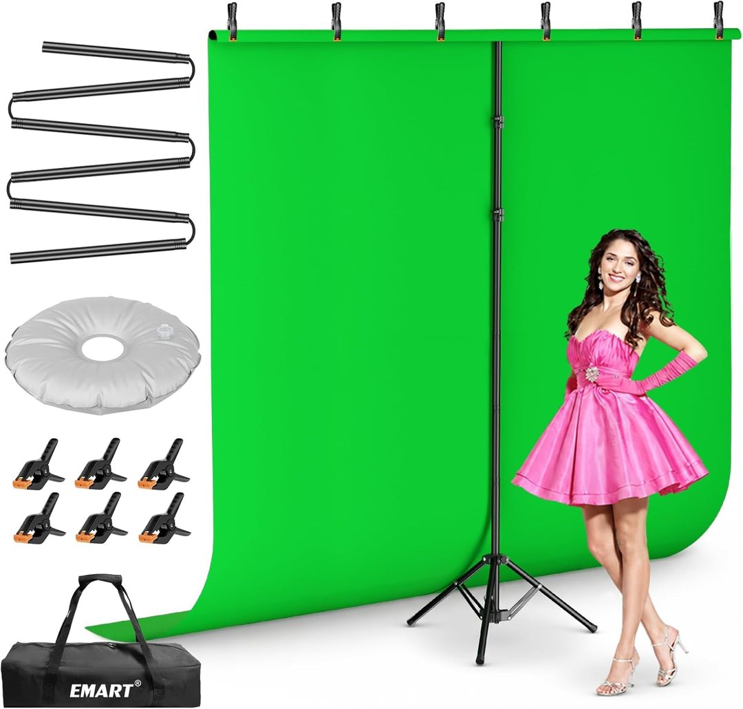 Emart 7x8ft Green Screen Backdrop Kit with T-Shape Stand and 6 Clamps — frame 2