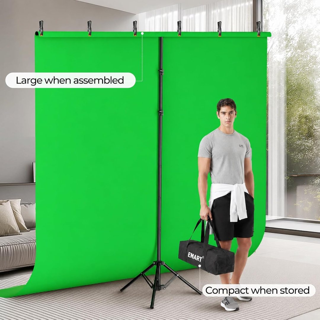 Emart 7x8ft Green Screen Backdrop Kit with T-Shape Stand and 6 Clamps — frame 4