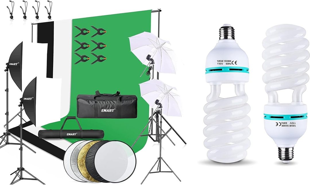 EMART 8.5 x 10 ft Backdrop Support System, Photography Video Studio Lighting Kit Umbrella Softbox Set with 2x 105W Continuous Lighting for Photo Studio Product, Portrait and Video Shooting Photography — frame 2