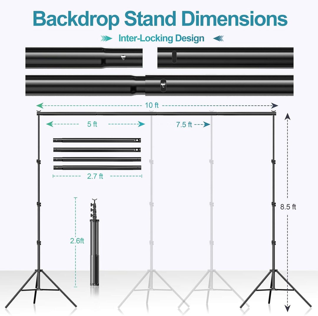 EMART 8.5 x 10 ft Backdrop Support System, Photography Video Studio Lighting Kit Umbrella Softbox Set with 2x 105W Continuous Lighting for Photo Studio Product, Portrait and Video Shooting Photography — frame 4