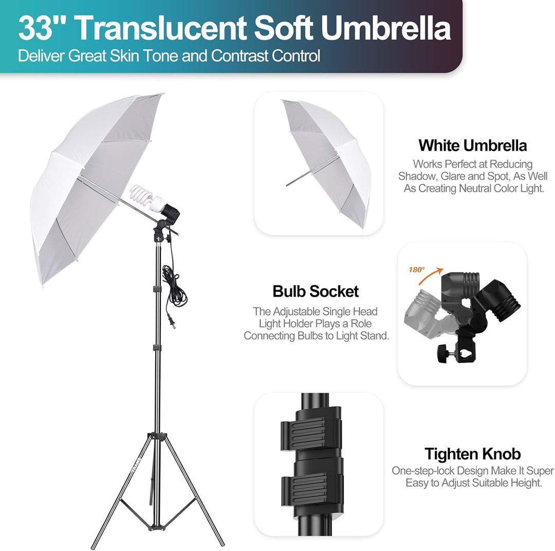 EMART 8.5 x 10 ft Backdrop Support System, Photography Video Studio Lighting Kit Umbrella Softbox Set with 2x 105W Continuous Lighting for Photo Studio Product, Portrait and Video Shooting Photography — frame 5