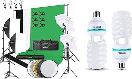 EMART 8.5 x 10 ft Backdrop Support System, Photography Video Studio Lighting Kit Umbrella Softbox Set with 2x 105W Continuous Lighting for Photo Studio Product, Portrait and Video Shooting Photography