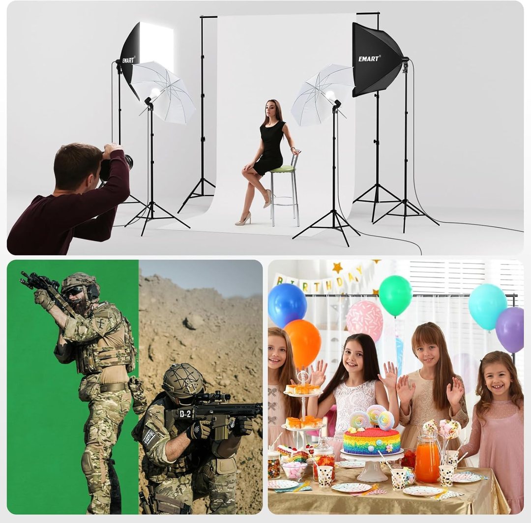 EMART 8.5 x 10 ft Backdrop Support System, Professional Photography Lighting Kit with 50W LED Blub, Reflector, Backdrop *3, Heavy Duty Sandbag *4, Umbrellas&Softbox Lighting Kit for Studio, Portrait — frame 5