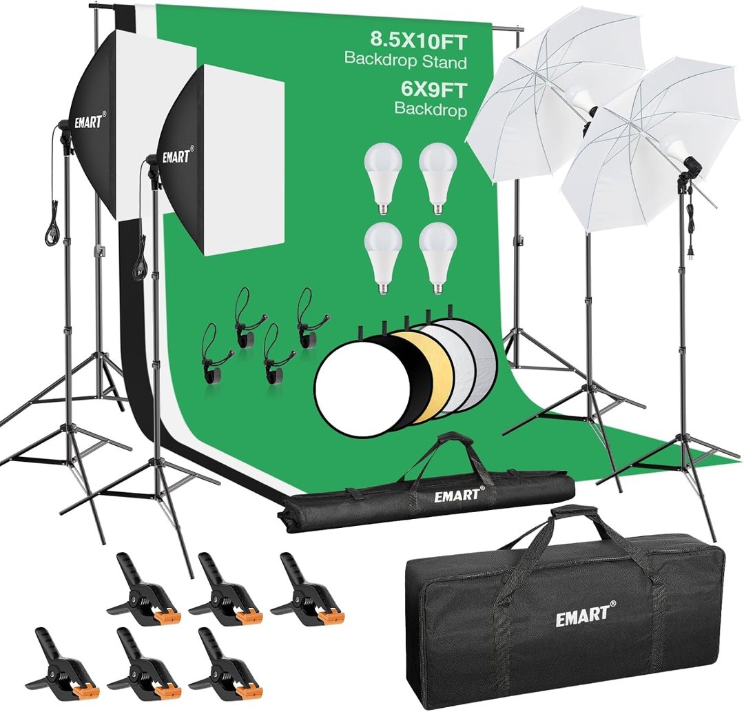 EMART 8.5 x 10 ft Backdrop Support System, with Lighting Kit, with 12 pcs Heavy Duty Muslin Spring Clamps — frame 2