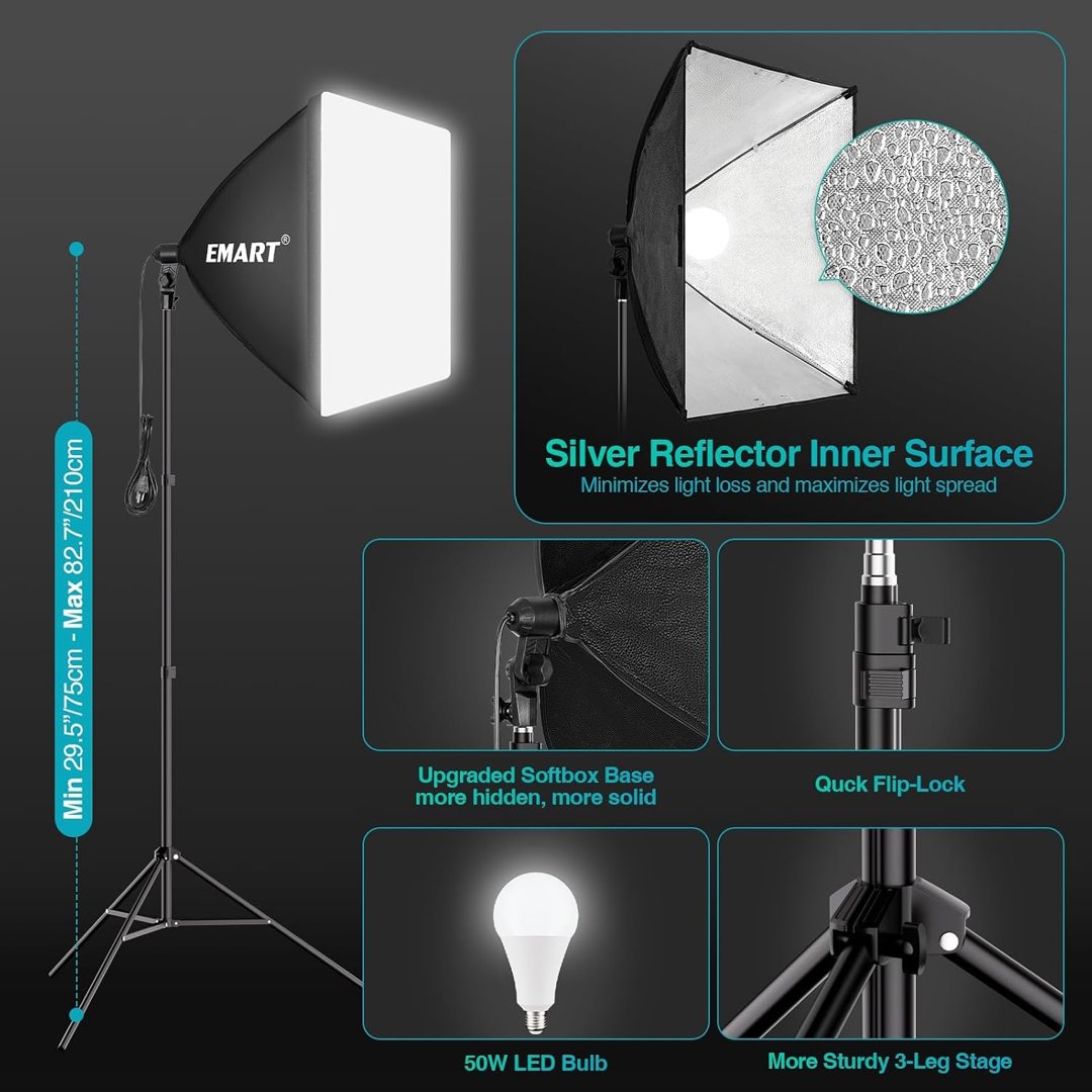 EMART 8.5 x 10 ft Backdrop Support System, with Lighting Kit, with 12 pcs Heavy Duty Muslin Spring Clamps — frame 4