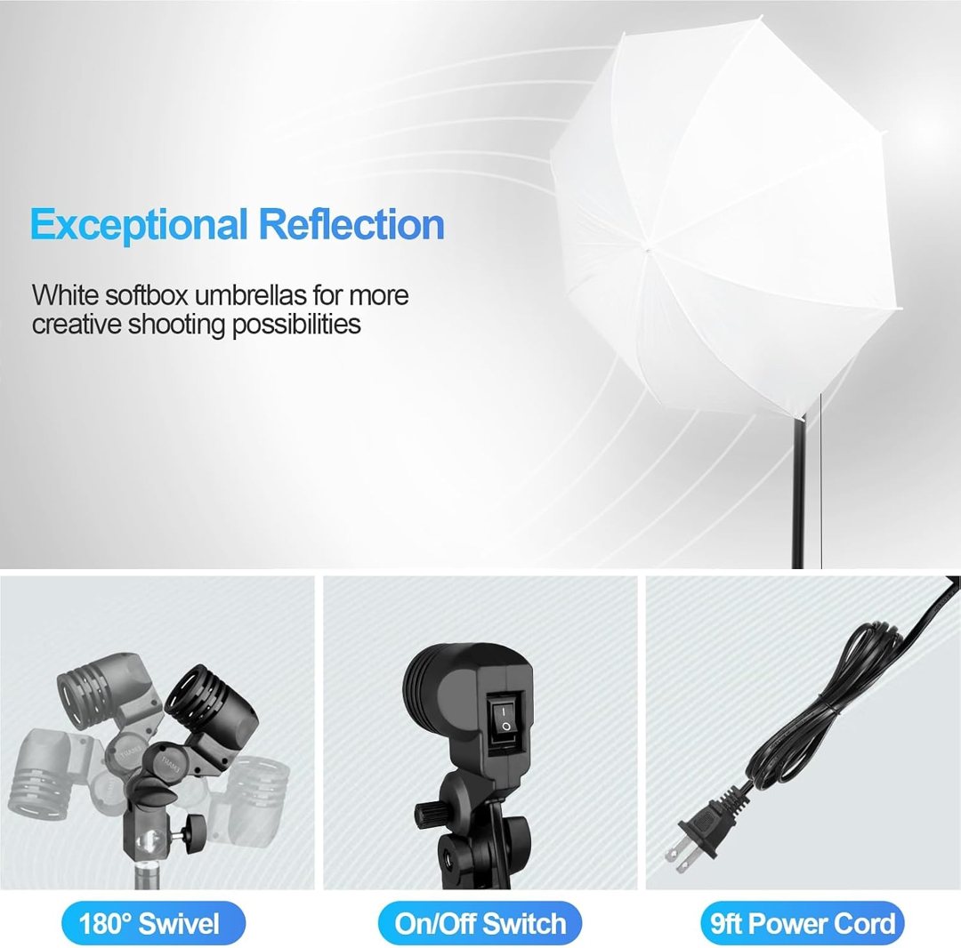 EMART 8.5x10FT Green Screen Backdrop Kit with Umbrella Lights for Studio — frame 5