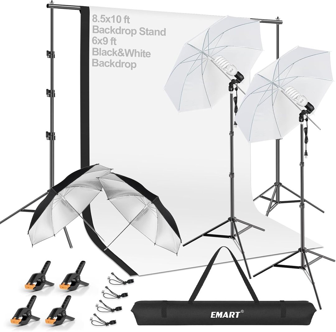 EMART 8.5x10FT Photo Backdrop Stand Kit with Photography Umbrella Lights — frame 2