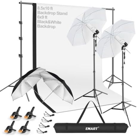 EMART 8.5x10FT Photo Backdrop Stand Kit with Photography Umbrella Lights