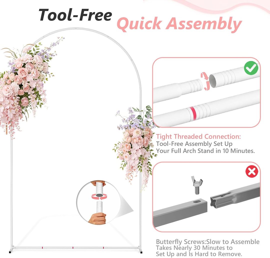 EMART 8/7.2/6.6Ft White Arch Backdrop Stand Set 3 for Wedding Party Balloon Wedding Arch with 12 Ground Nails&6 Water Bags, Arched Backdrop Stand for Birthday, Baby Shower, Graduation, Festival Decor — frame 3