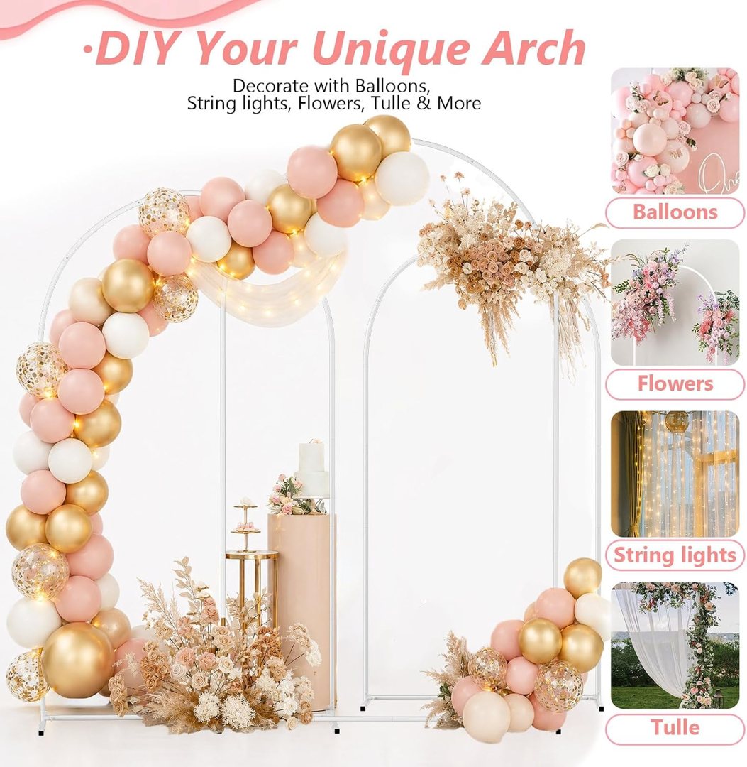 EMART 8/7.2/6.6Ft White Arch Backdrop Stand Set 3 for Wedding Party Balloon Wedding Arch with 12 Ground Nails&6 Water Bags, Arched Backdrop Stand for Birthday, Baby Shower, Graduation, Festival Decor — frame 4