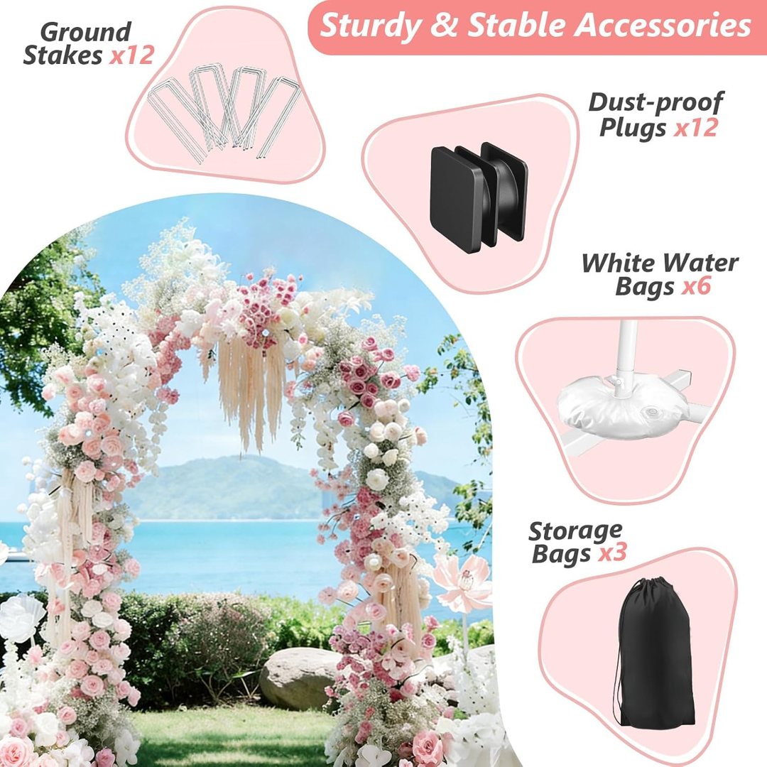 EMART 8/7.2/6.6Ft White Arch Backdrop Stand Set 3 for Wedding Party Balloon Wedding Arch with 12 Ground Nails&6 Water Bags, Arched Backdrop Stand for Birthday, Baby Shower, Graduation, Festival Decor — frame 5