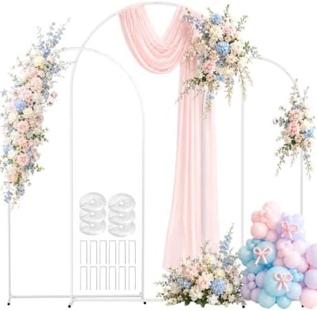 EMART 8/7.2/6.6Ft White Arch Backdrop Stand Set 3 for Wedding Party Balloon Wedding Arch with 12 Ground Nails&6 Water Bags, Arched Backdrop Stand for Birthday, Baby Shower, Graduation, Festival Decor