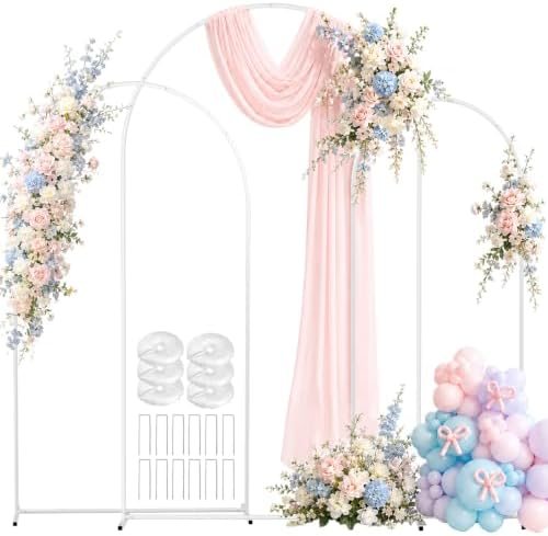 EMART 8/7.2/6.6Ft White Arch Backdrop Stand Set 3 for Wedding Party Balloon Wedding Arch with 12 Ground Nails&6 Water Bags, Arched Backdrop Stand for Birthday, Baby Shower, Graduation, Festival Decor — frame 1