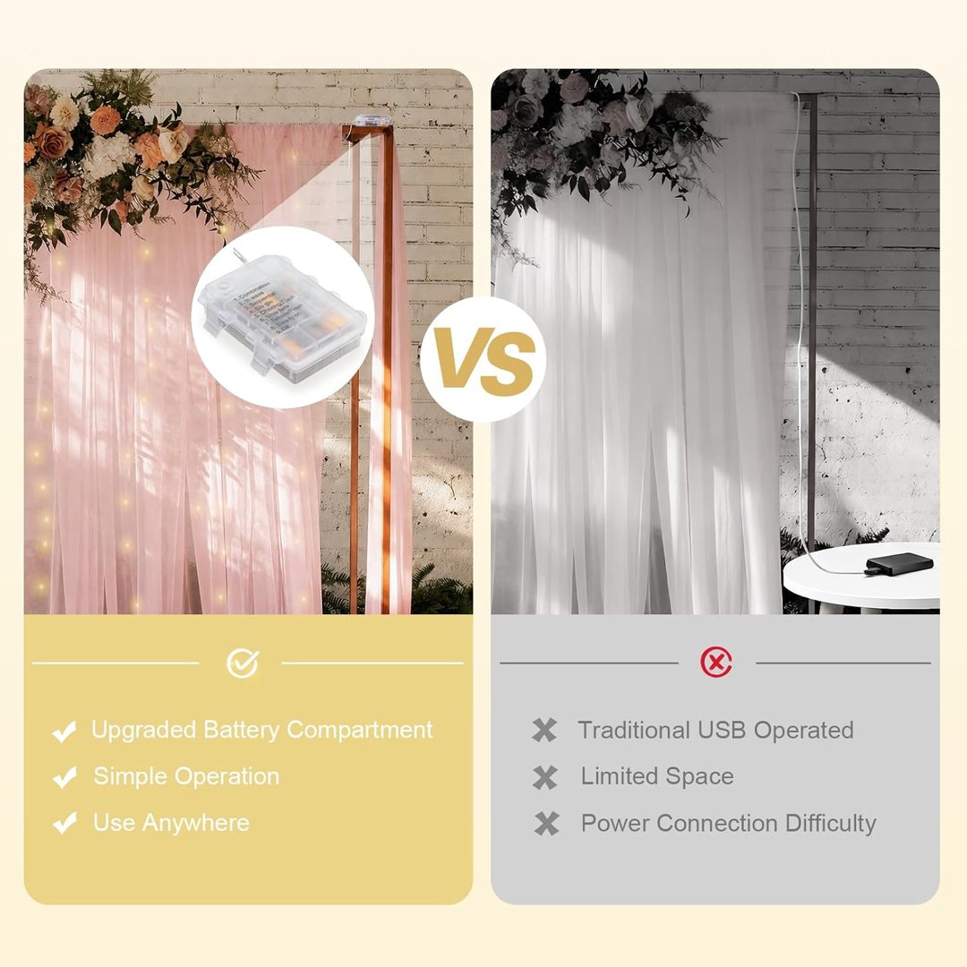 EMART Baby Pink 10x10ft Tulle Backdrop Curtains with Lights String — frame 3