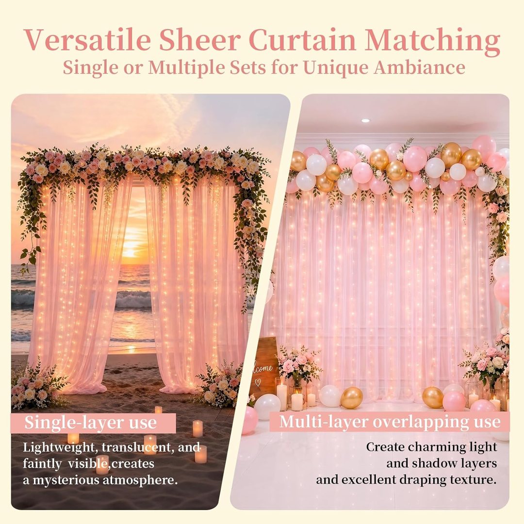 EMART Baby Pink 10x10ft Tulle Backdrop Curtains with Lights String — frame 5