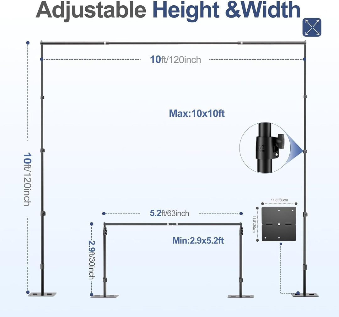 EMART Backdrop Stand, 10x10ft Background Stand with Heavy Duty Flat Base — frame 5