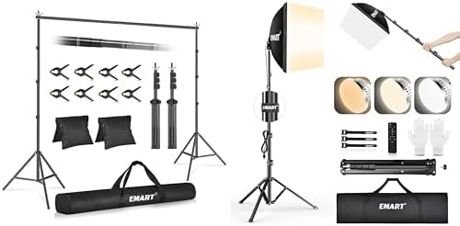 EMART Backdrop Stand 10x10ft(WxH) Adjustable Background Stand Support kit+16"X16" 85W LED Softbox Lighting Kit