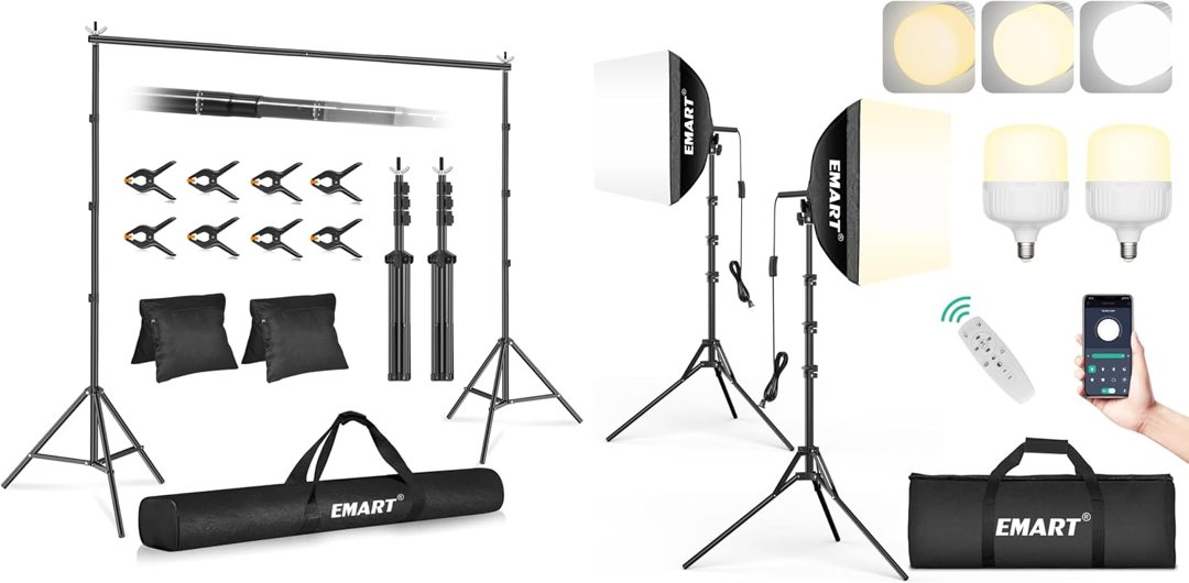 EMART Backdrop Stand 10x10ft(WxH) Photo Studio Adjustable Background Stand Support kit+16"x16" Pull Soft Box 50W Softbox Photography Lighting Kit — frame 2