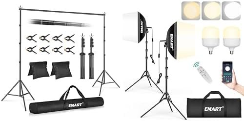 EMART Backdrop Stand 10x10ft(WxH) Photo Studio Adjustable Background Stand Support kit+16"x16" Pull Soft Box 50W Softbox Photography Lighting Kit