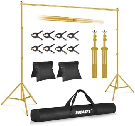 EMART Backdrop Stand 10x7FT Adjustable Back Drop Stand for Party -Gold
