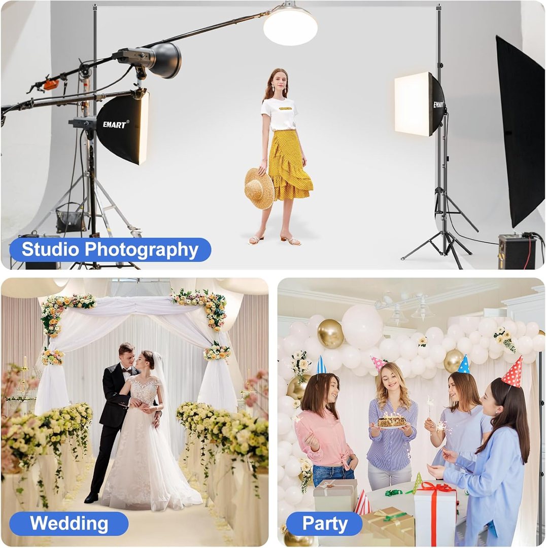 EMART Backdrop Stand 10x7ft(WxH) Photo Studio Adjustable Background Stand Support kit 16"x16" Pull Softbox Photography Lighting Kit with 50W 3000K-6000K LED Bulb with Remote/APP Control — frame 2