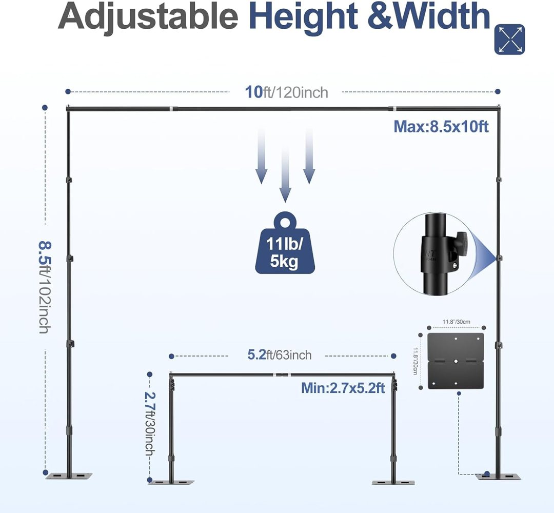 EMART Backdrop Stand, 10x8.5ft Background Stand with Heavy Duty Flat Base — frame 5