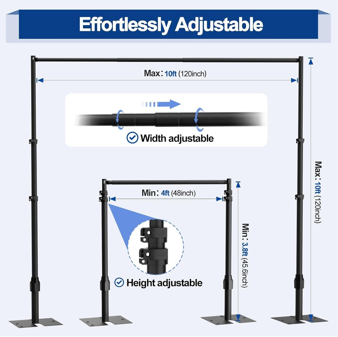 EMART Backdrop Stand Heavy Duty 10x10Ft Adjustable Pipe and Drape Kit-Black — frame 3