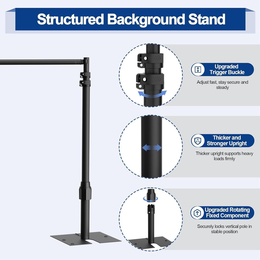 EMART Backdrop Stand Heavy Duty 10x10Ft Adjustable Pipe and Drape Kit-Black — frame 4