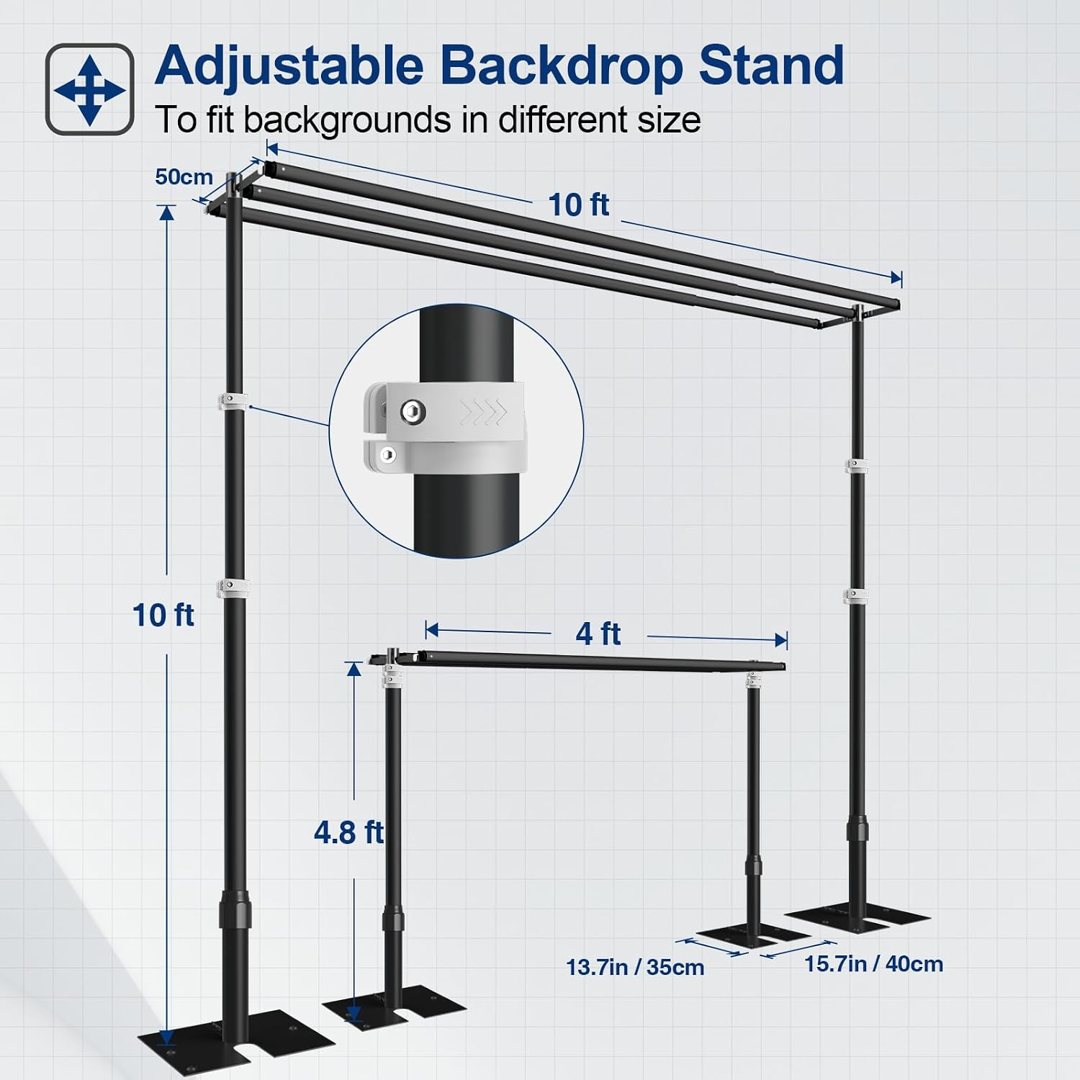 EMART Backdrop Stand Heavy Duty 10x10Ft Three Crossbar Pipe and Drape-Black — frame 5