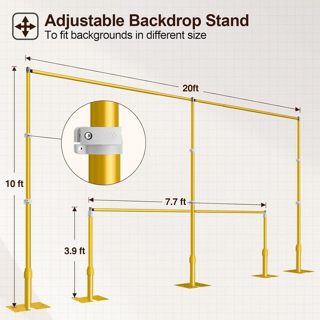 EMART Backdrop Stand Heavy Duty 10x20Ft Adjustable Pipe and Drape Kit-Gold — frame 5