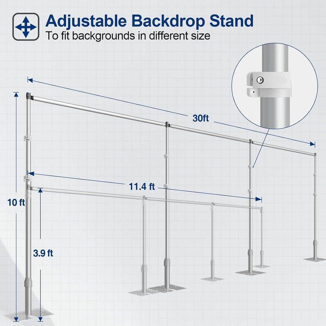 EMART Backdrop Stand Heavy Duty 10x30Ft Adjustable Pipe and Drape Stand Kit — frame 5