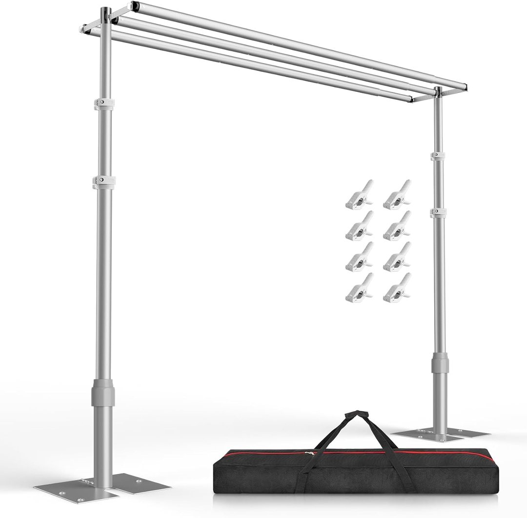 EMART Backdrop Stand Heavy Duty 12x10Ft,Three Crossbar Pipe and Drape Photo Background Support Kit, Adjustable Metal Frame with Flat Base for Wedding Birthday Party Decorations — frame 2