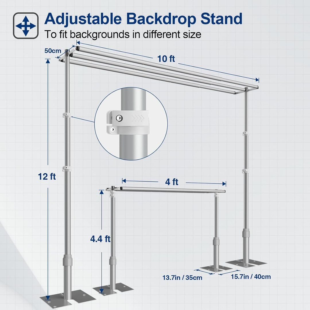 EMART Backdrop Stand Heavy Duty 12x10Ft,Three Crossbar Pipe and Drape Photo Background Support Kit, Adjustable Metal Frame with Flat Base for Wedding Birthday Party Decorations — frame 5