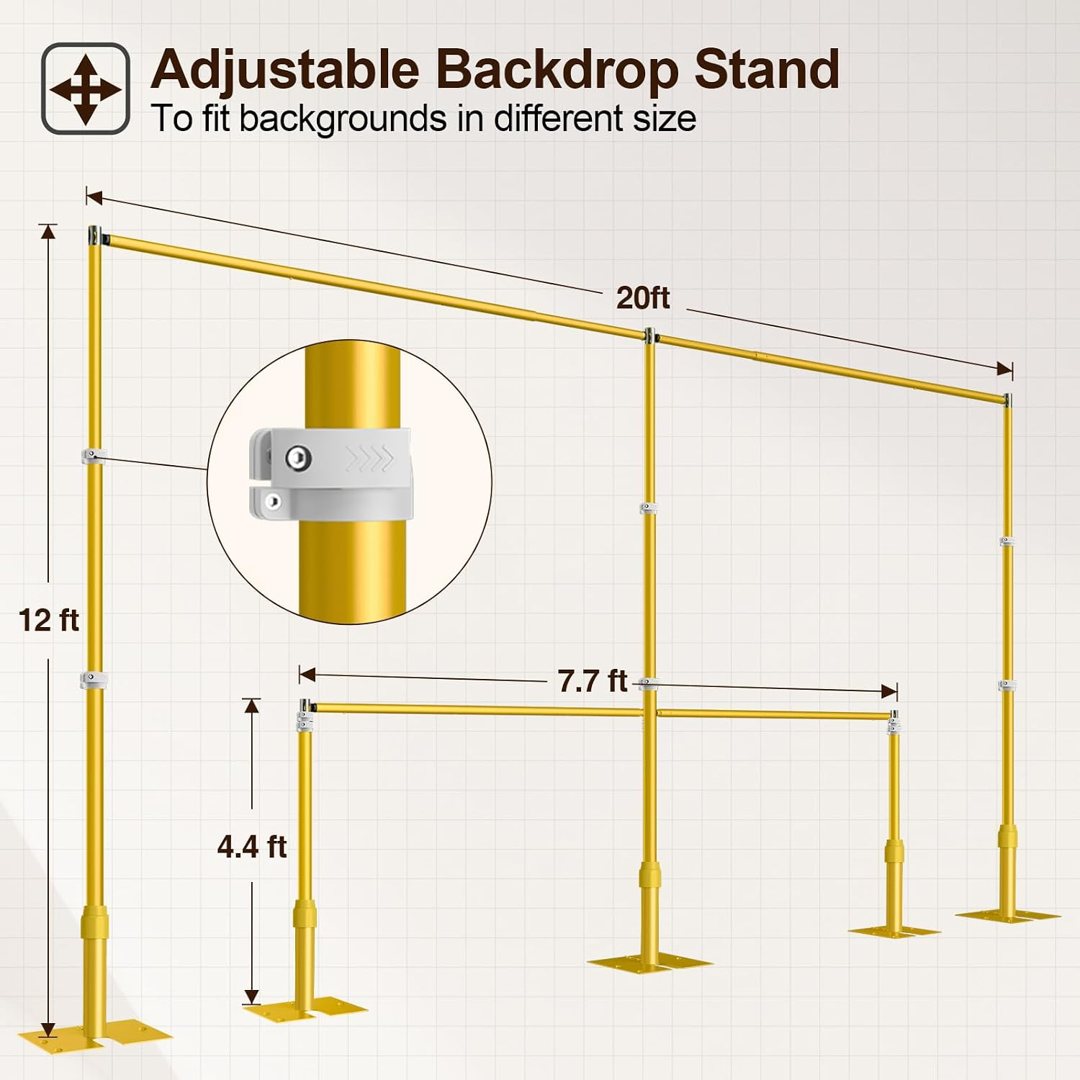 EMART Backdrop Stand Heavy Duty 12x20Ft Adjustable Pipe and Drape Kit-Gold — frame 5