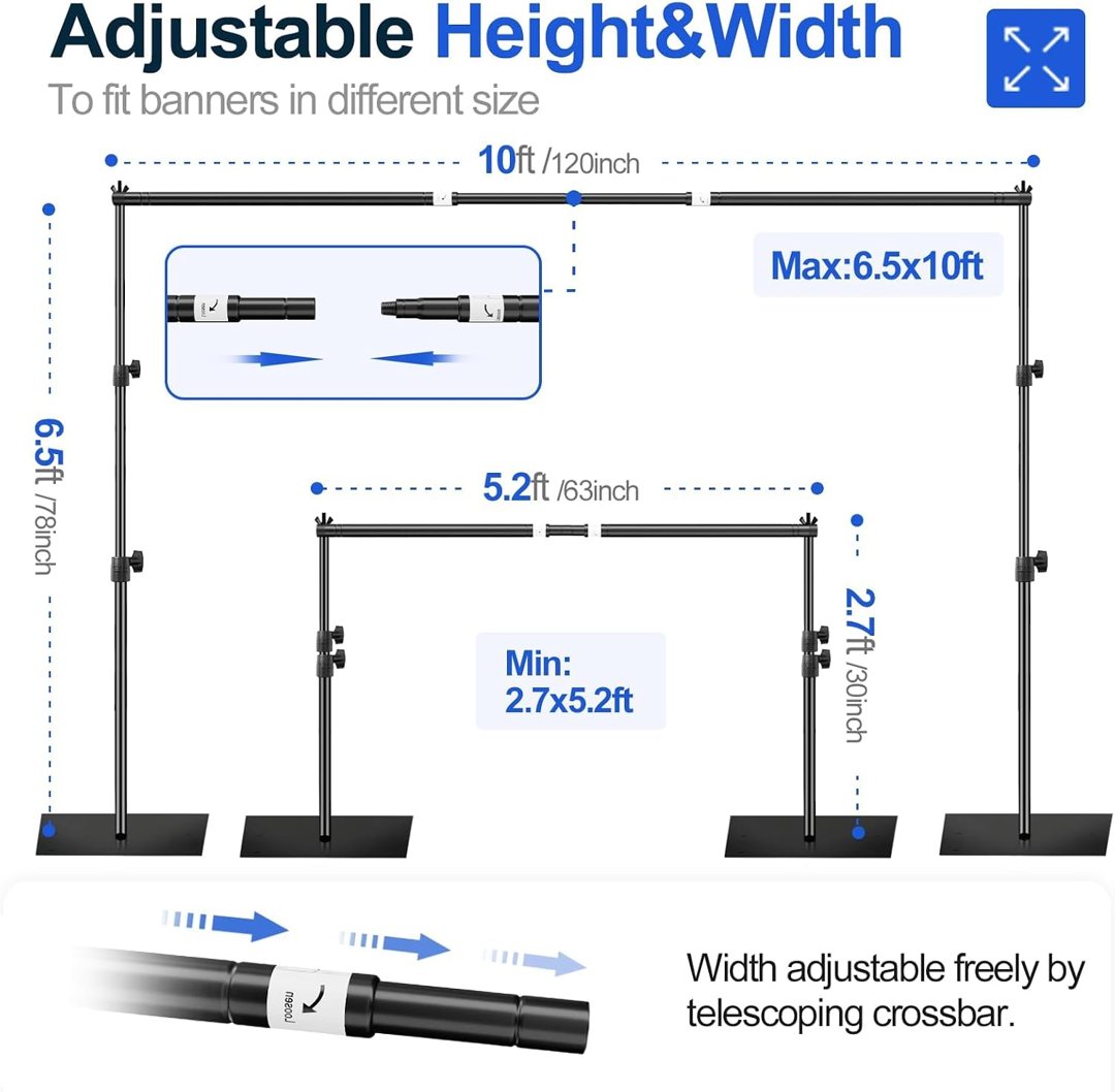 EMART Backdrop Stand Heavy Duty 6.5x10ft Adjustable Pipe and Drape Stand — frame 3