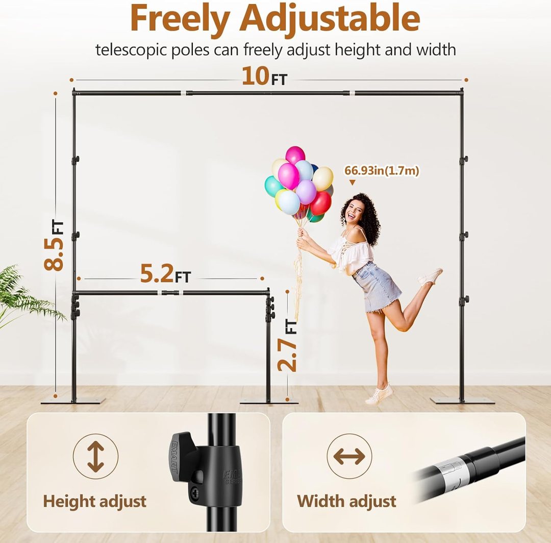 EMART Backdrop Stand Heavy Duty 8.5x10ft Adjustable Pipe and Drape Stand — frame 3