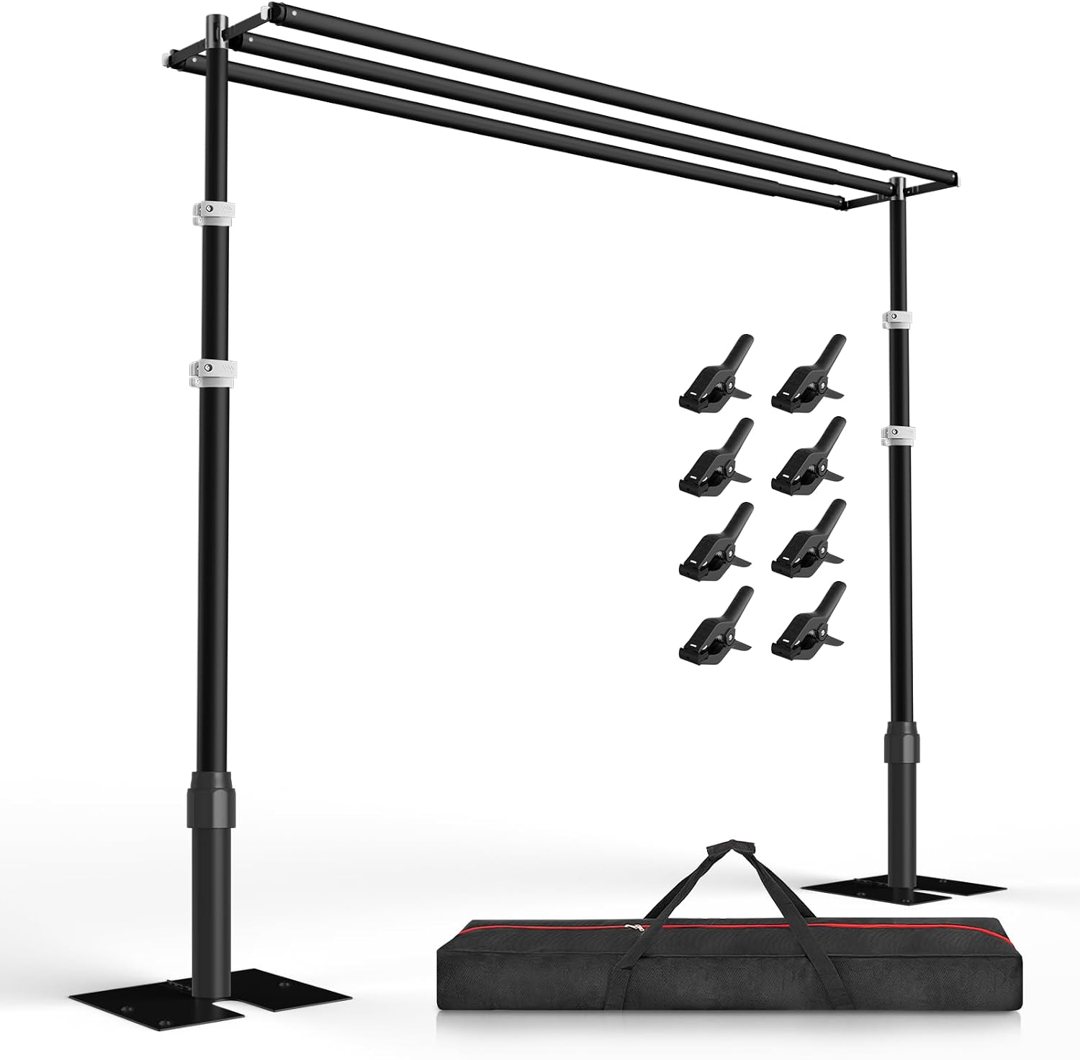 EMART Backdrop Stand Heavy Duty 8.9x10Ft,Three Crossbar Pipe and Drape Photo Background Support Kit, Adjustable Metal Frame with Flat Base for Wedding Birthday Party Decorations-Black — frame 2