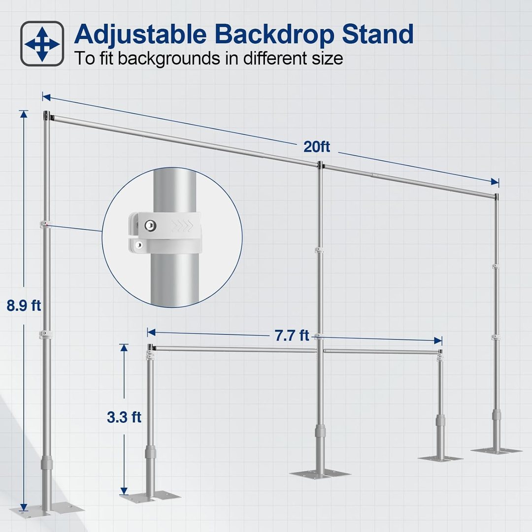 EMART Backdrop Stand Heavy Duty 8.9x20Ft Adjustable Pipe and Drape Kit — frame 5