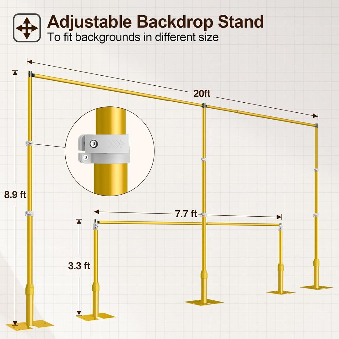 EMART Backdrop Stand Heavy Duty 8.9x20Ft Background Support Kit-Gold — frame 5
