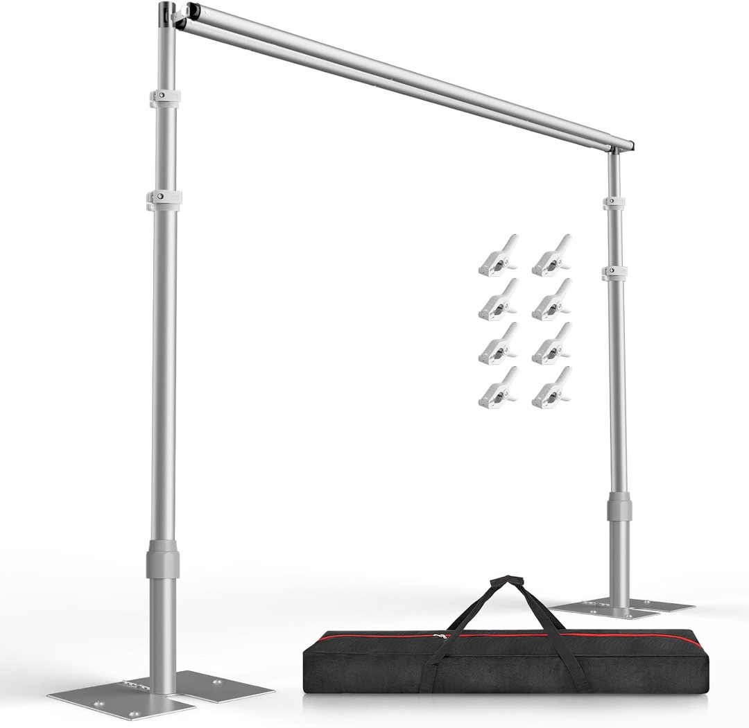 EMART Backdrop Stand Heavy Duty, Double Crossbar Pipe and Drape Photo Background Support Kit, Adjustable Metal Frame for Wedding Birthday Party Decorations-Silver，12x10Ft — frame 2