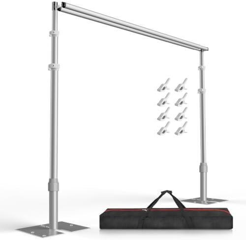 EMART Backdrop Stand Heavy Duty, Double Crossbar Pipe and Drape Photo Background Support Kit, Adjustable Metal Frame for Wedding Birthday Party Decorations-Silver,12x10Ft