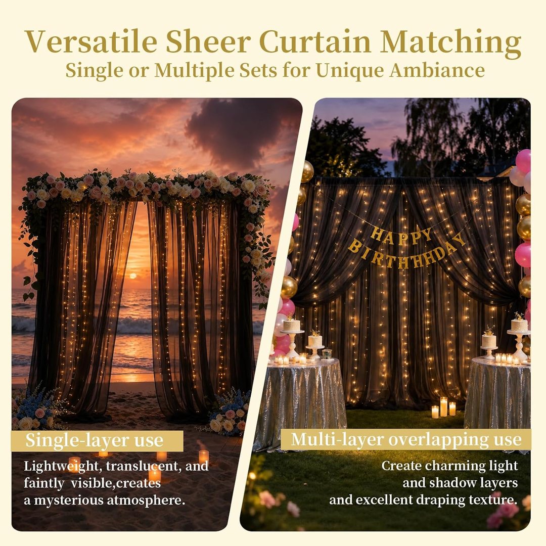EMART Black 10x10ft Tulle Backdrop Curtains with Lights String — frame 5
