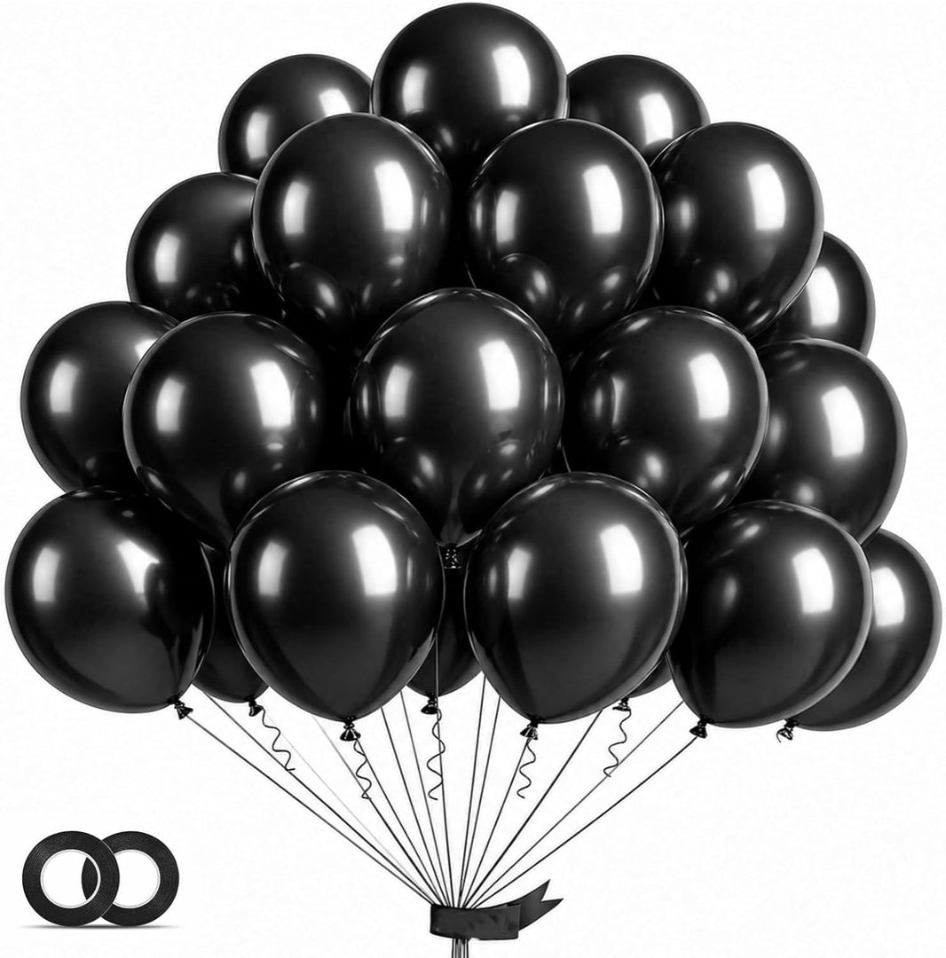 EMART Black Balloons 12 Inch 100pcs, Latex Balloons for Party(with Ribbon) — frame 2