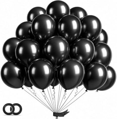 EMART Black Balloons 12 Inch 100pcs, Latex Balloons for Party(with Ribbon)