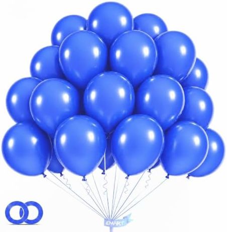 EMART Blue Balloons 12 Inch 100pcs, Latex Balloons for Party(with Ribbon)