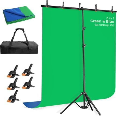EMART Blue Green Screen Backdrop Kit, 5x6.5ft Portable T-Shape