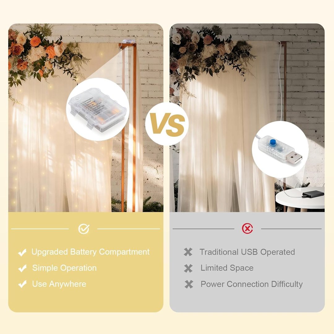 EMART Champagne 10x10ft Tulle Backdrop Curtains with Lights String — frame 3