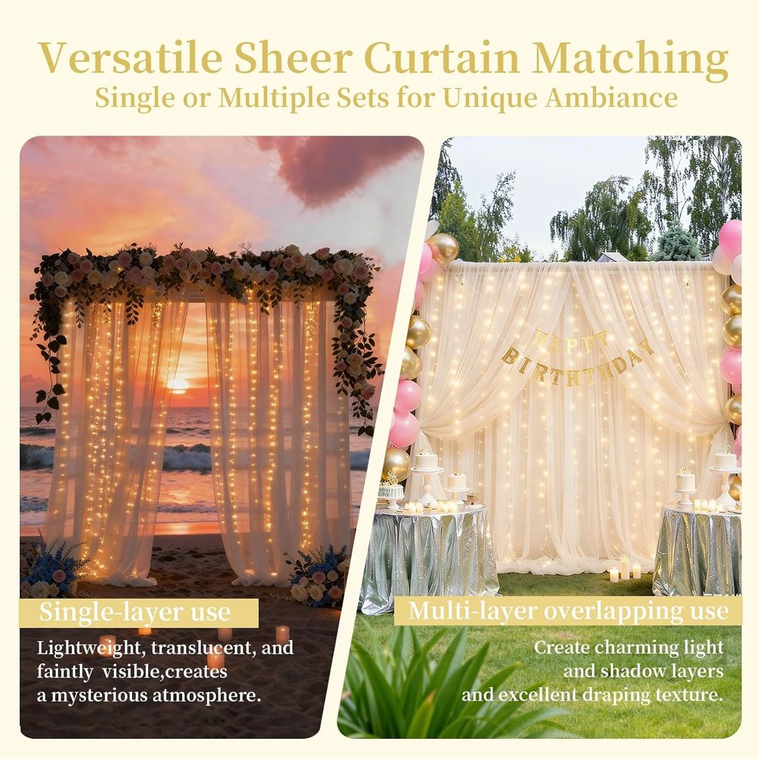EMART Champagne 10x10ft Tulle Backdrop Curtains with Lights String — frame 5