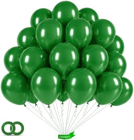 EMART Green Balloons 12 Inch 100pcs, Latex Balloons for Party(with Ribbon)
